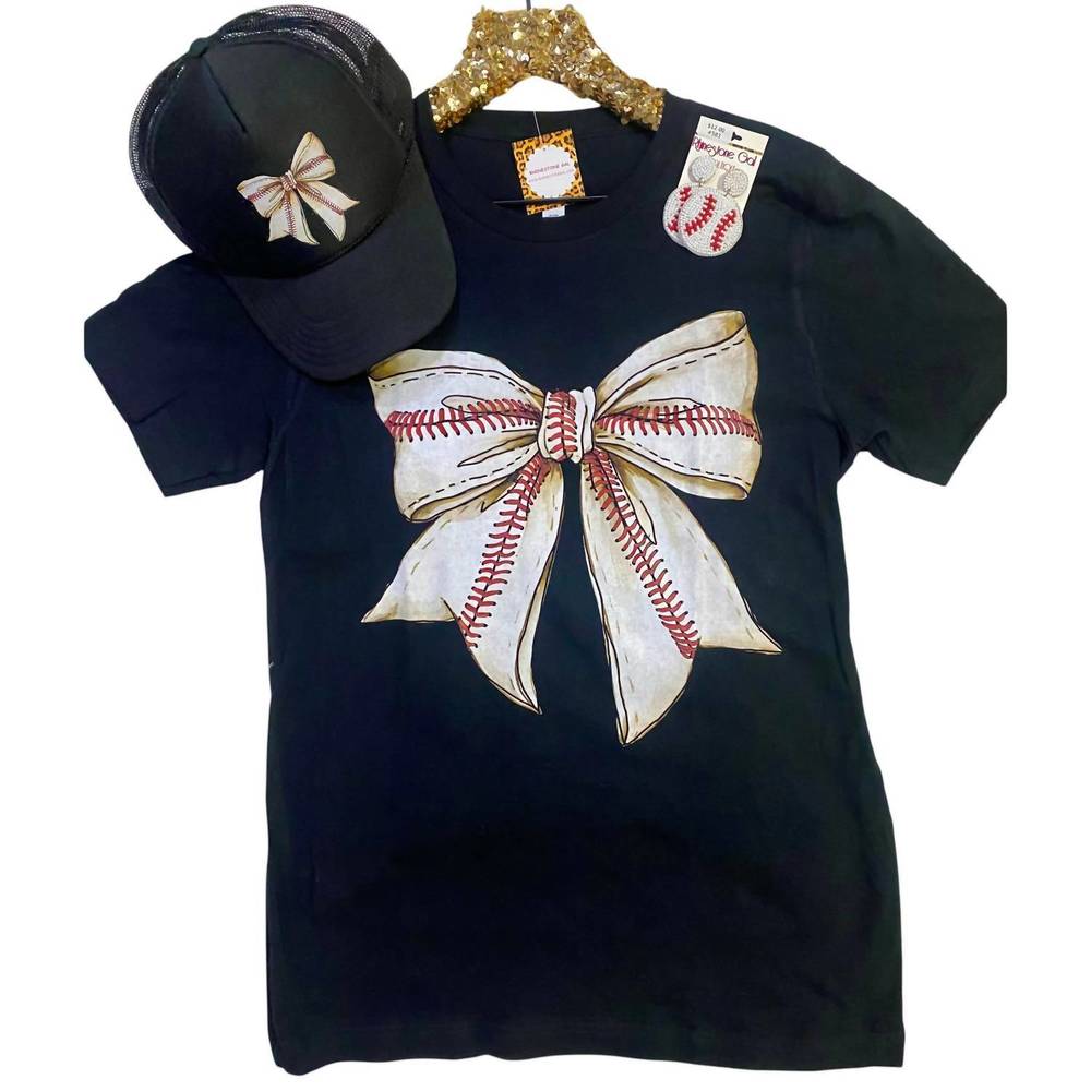 NEW SOUTHERN ATTITUDE women's baseball bow graphic tee in black